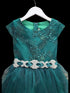 Girls Hunter Green Embroidered Bodice Crystal Belt Gown 2-16 - SophiasStyle.com