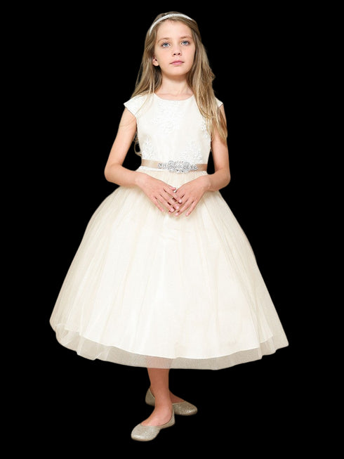 Girls Silk Embroidered Top Tulle Overlay Dress 2-16 - SophiasStyle.com
