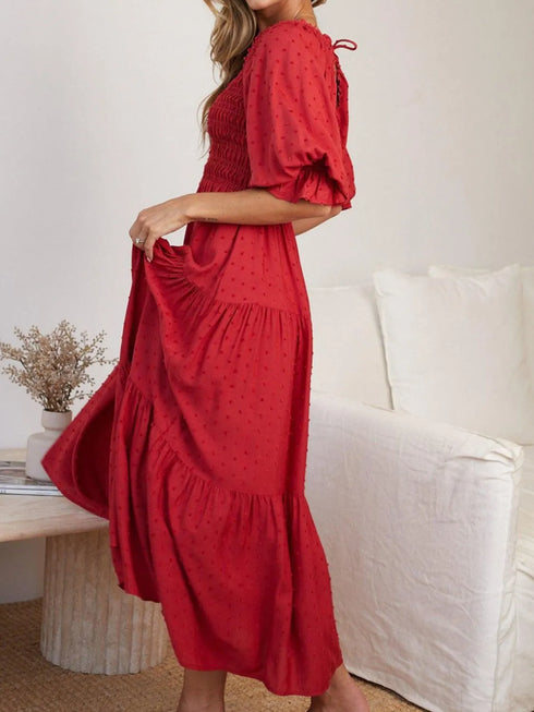 smocked-swiss-dot-square-neck-flounce-sleeve-dress OhSoStyled at Sophia's Style-2