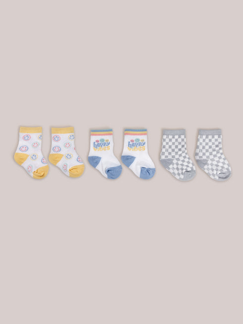 baby-socks-trio-happy-baby-vibes jujube bags at sophiasstyle.com
