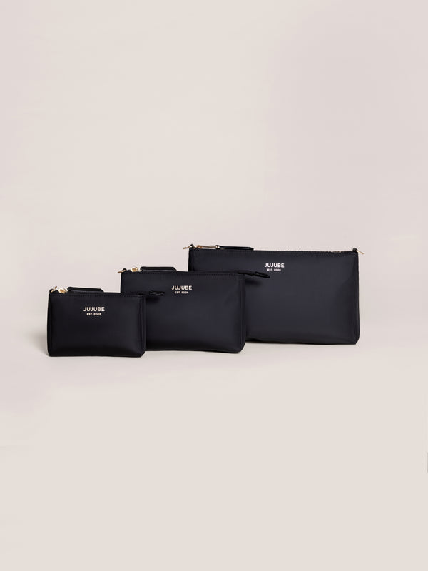 3-piece-pouch-set-black jujube bags at sophiasstyle.com 3-Piece Pouch Set