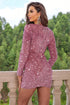 sequin-v-neck-long-sleeve-mini-dress Sophia's Trends - Sophia's Style-Dusty Pink-L