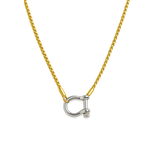 lucky-lock-carabiner-necklace-two-tone-mixed-metal-horseshoe-pendant-chain-Sophia's StyleNecklaces-1