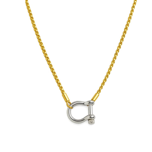 lucky-lock-carabiner-necklace-two-tone-mixed-metal-horseshoe-pendant-chain-Sophia's StyleNecklaces-1