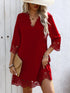cutout-v-neck-three-quarter-sleeve-mini-dress OhSoStyled at Sophia's Style-1