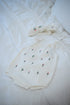 Floral Embroidery Romper + Bow - White
