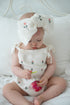 Floral Embroidery Romper + Bow - White