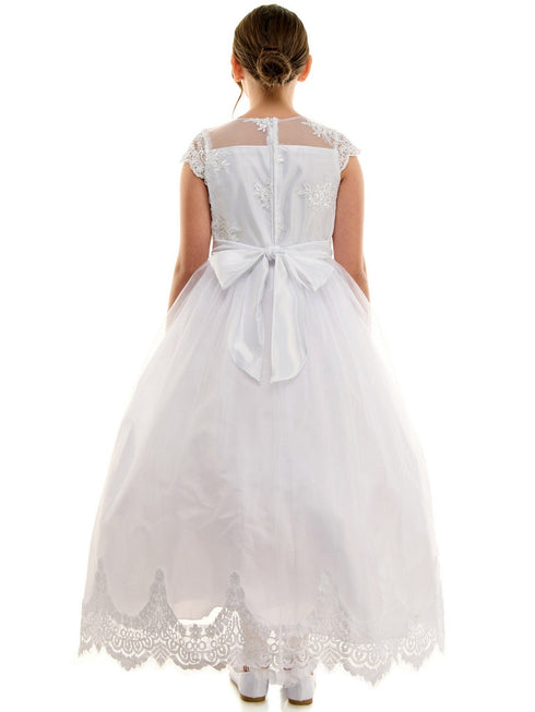 Petite Adele Big Girls White Lace Overlay Short Sleeve Communion Dress 8-16 - SophiasStyle.com