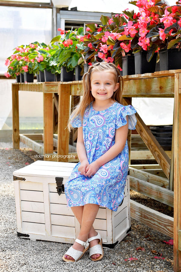 blue-paisley-flutter-milk-silk-dress Great Lakes kids - Sophia's StyleFlutter Dress-1