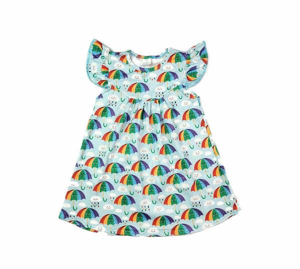 rainbow-umbrella-milk-silk-flutter-dress Great Lakes kids - Sophia's StyleFlutter Dress-1