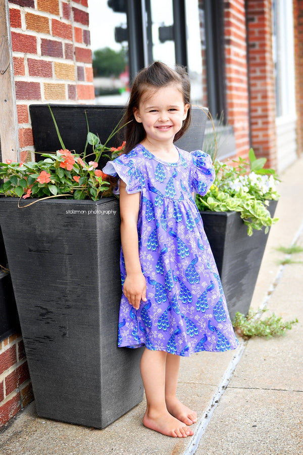 purple-peacock-flutter-milk-silk-dress Great Lakes kids - Sophia's StyleFlutter Dress-1