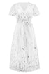 sequin-leaf-embroidery-tie-front-short-sleeve-dress Sophia's Trends - Sophia's Style-Tan-L