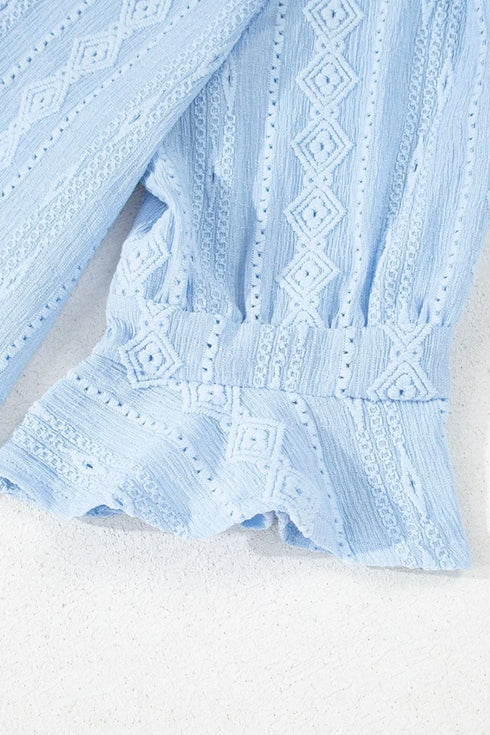 jacquard-texture-flared-short-sleeve-notched-neck-mini-dress OhSoStyled - Sophia's Style in -11