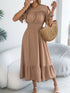 smocked-frill-round-neck-midi-dress OhSoStyled - Sophia's Style in Camel-10