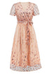 sequin-leaf-embroidery-tie-front-short-sleeve-dress Sophia's Trends - Sophia's Style--