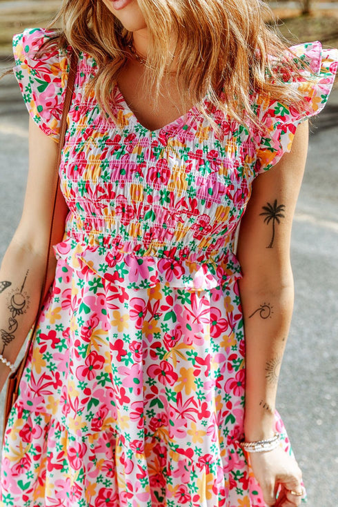 smocked-floral-v-neck-ruffled-cap-sleeve-dress OhSoStyled - Sophia's Style-5