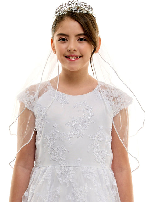 Petite Adele Girls White Embroidered Overlay Cap Sleeve First Communion Dress, Sizes 2-20 - SophiasStyle.com