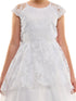 Petite Adele Girls White Embroidered Overlay Cap Sleeve First Communion Dress, Sizes 2-20 - SophiasStyle.com