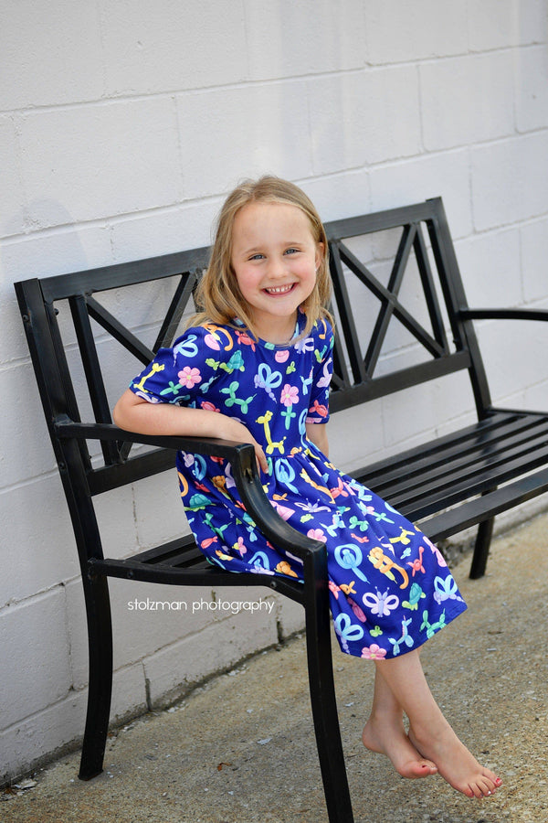 balloon-animal-short-sleeve-milk-silk-dress Great Lakes kids - Sophia's StyleShort Sleeve Dress-1