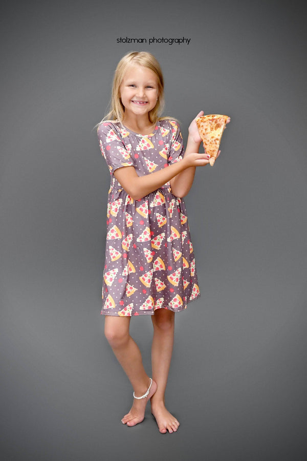 pizza-short-sleeve-milk-silk-dress Great Lakes kids - Sophia's StyleShort Sleeve Dress-1