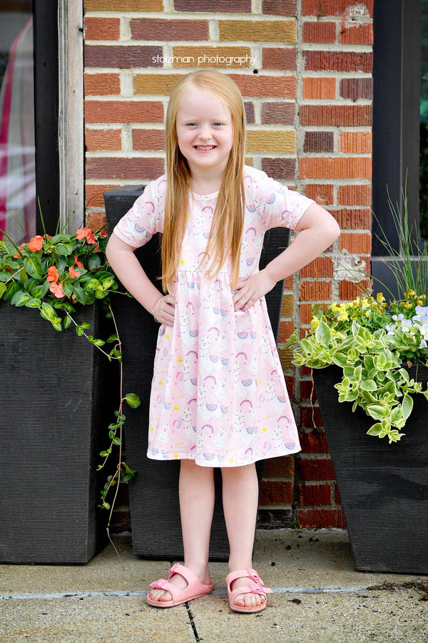 pink-llama-short-sleeve-milk-silk-dress Great Lakes kids - Sophia's StyleShort Sleeve Dress-1