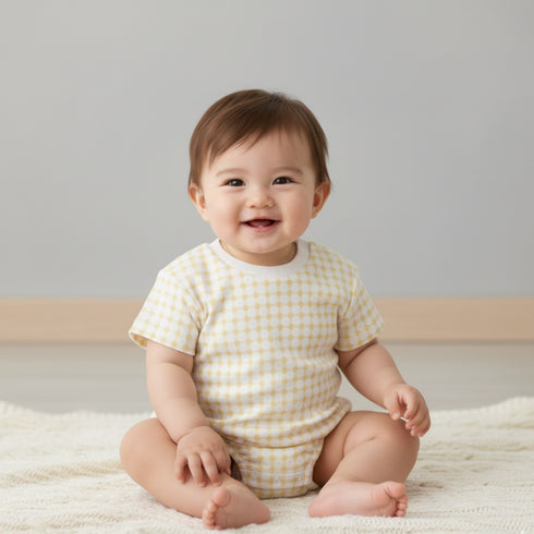 organic-short-sleeve-bubble-romper-dotty-gingham-makemake-organics-sophias-styleShort Sleeve Bubble Romper-1
