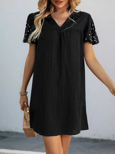 textured-v-neck-short-sleeve-mini-dress OhSoStyled - Sophia's Style in -5