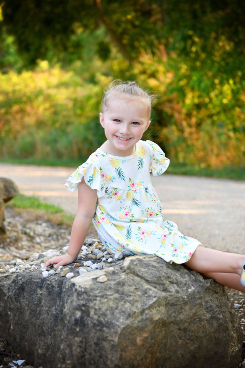 pineapple-floral-milk-silk-flutter-dress Great Lakes kids - Sophia's StyleFlutter Dress-1