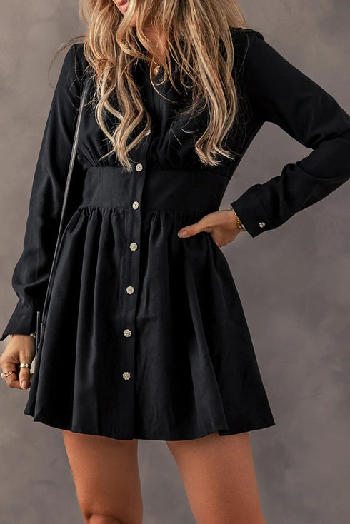 ruched-button-up-long-sleeve-dress OhSoStyled - Sophia's Style-3