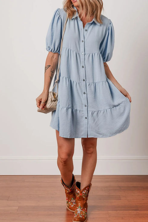 button-up-puff-sleeve-tiered-shirt-dress OhSoStyled at Sophia's Style-7