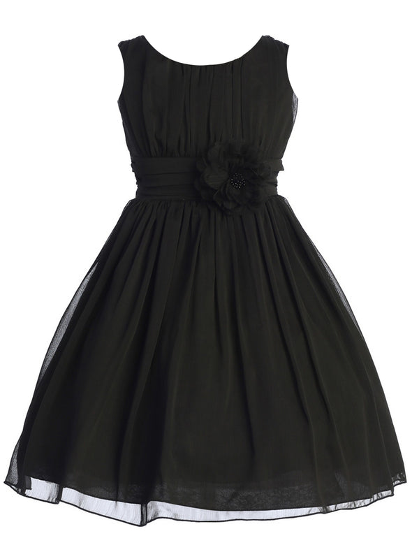 Girls Flower Waist Chiffon Flower Girl Dress 8-12