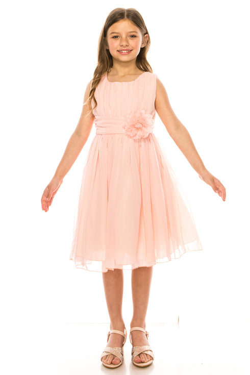 Girls Flower Waist Chiffon Flower Girl Dress 2-14 - SophiasStyle.com