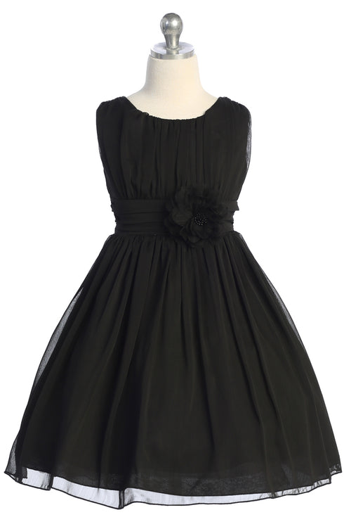 Girls Flower Waist Chiffon Flower Girl Dress 2-14