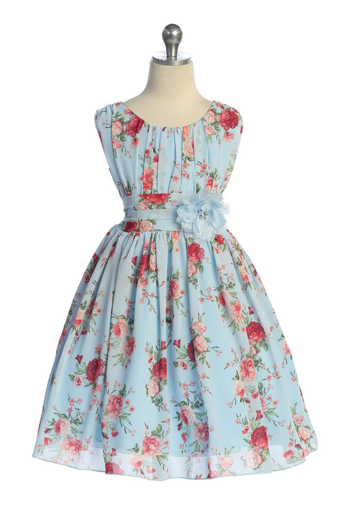 Girls Flower Waist Chiffon Flower Girl Dress 2-14