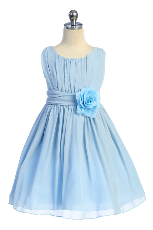 Girls Flower Waist Chiffon Flower Girl Dress 2-14