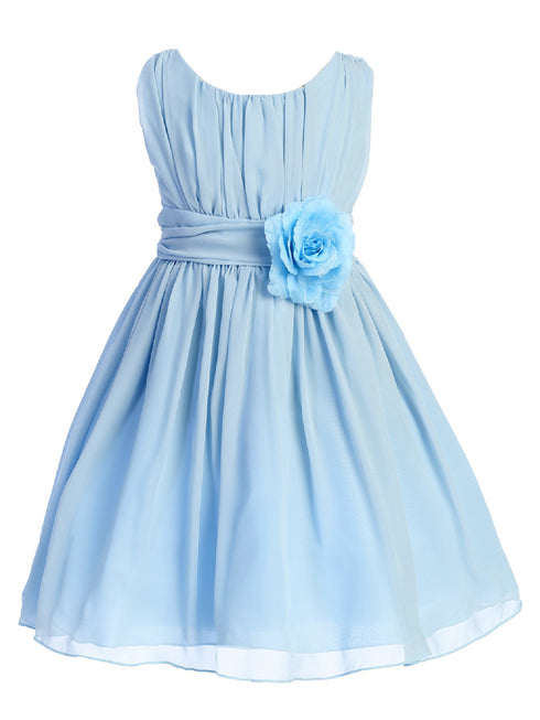 Girls Flower Waist Chiffon Flower Girl Dress 2-14 - SophiasStyle.com