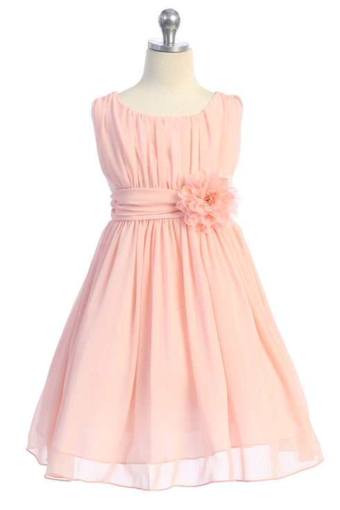 Girls Flower Waist Chiffon Flower Girl Dress 2-14