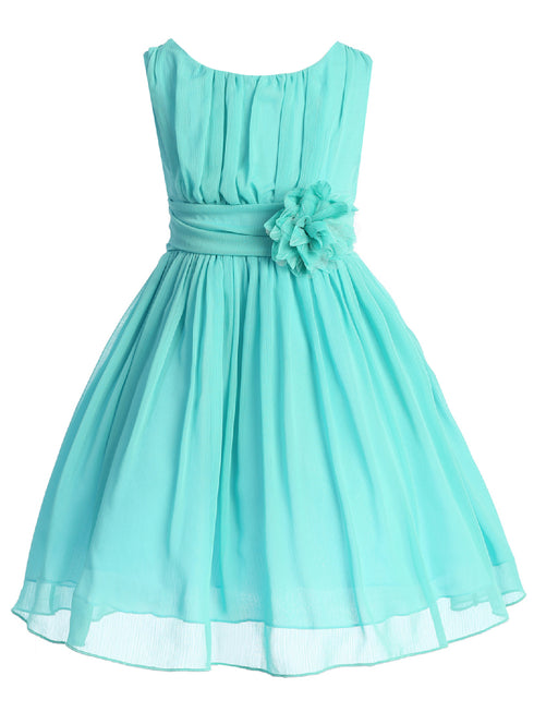 Girls Flower Waist Chiffon Flower Girl Dress 2-14 - SophiasStyle.com