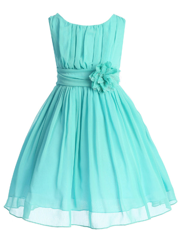 Girls Flower Waist Chiffon Flower Girl Dress, Sizes 2-12