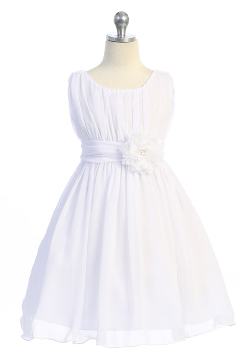 Girls Flower Waist Chiffon Flower Girl Dress 2-14