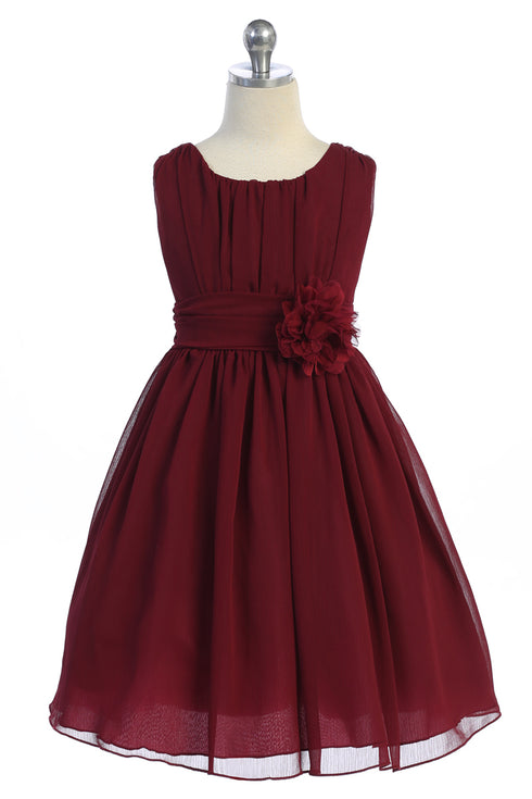 Girls Flower Waist Chiffon Flower Girl Dress 2-14