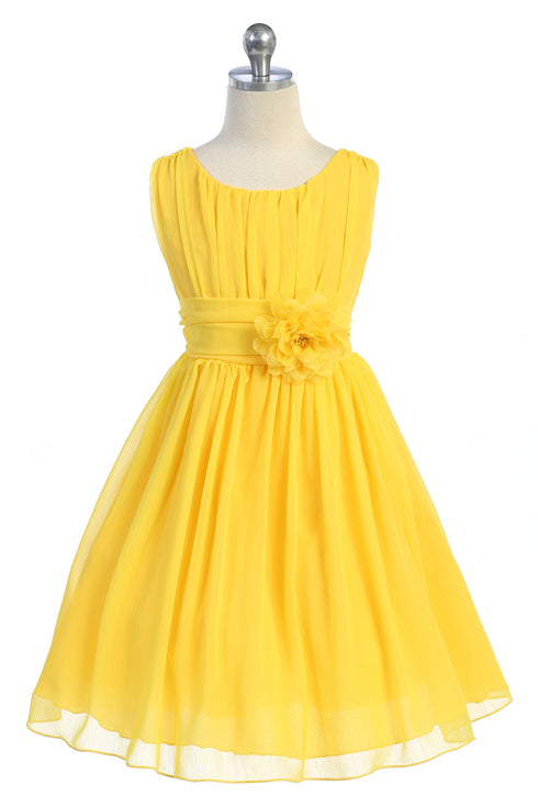 Girls Flower Waist Chiffon Flower Girl Dress 2-14
