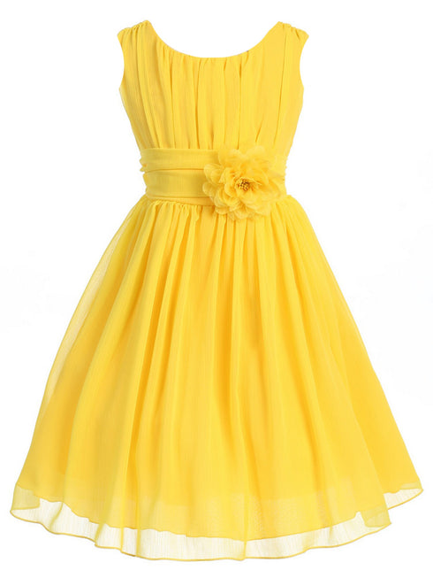 Girls Flower Waist Chiffon Flower Girl Dress 2-14 - SophiasStyle.com
