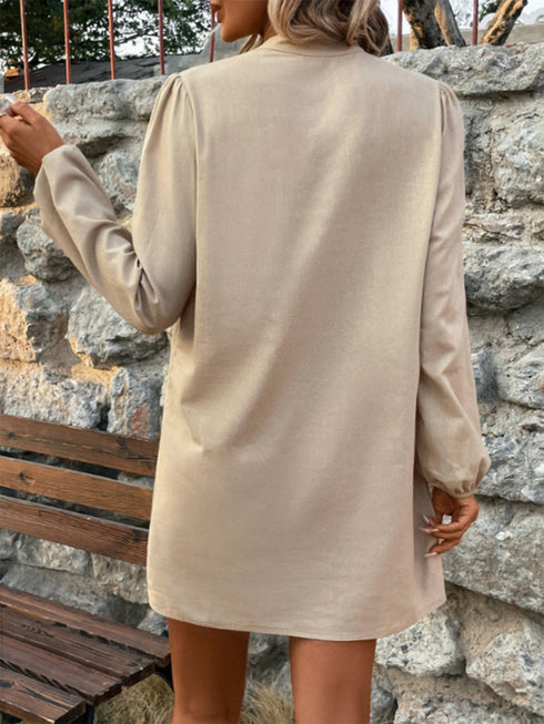 half-button-mock-neck-long-sleeve-mini-shirt-dress OhSoStyled - Sophia's Style-2
