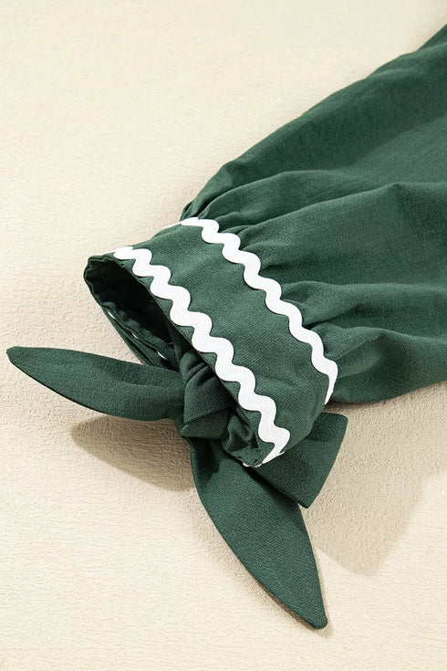 contrast-ricrac-trim-button-v-neck-knotted-bracelet-sleeve-shift-dress-OhSoStyled-Sophia's-Style-8