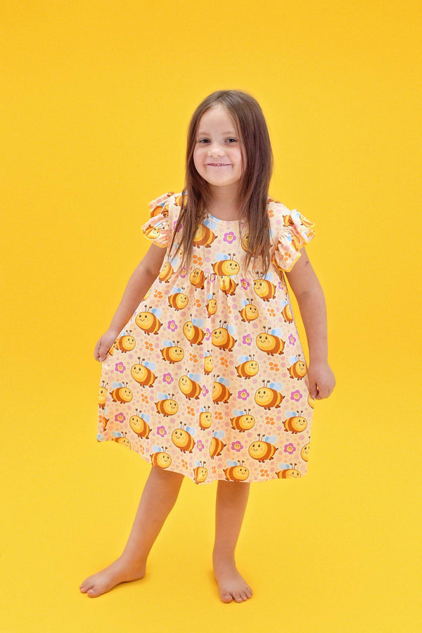 bee-milk-silk-flutter-dress Great Lakes kids - Sophia's StyleFlutter Dress-1
