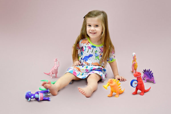 birthday-dino-short-sleeve-pocket-milk-silk-dress Great Lakes kids - Sophia's StyleShort Sleeve Pocket Dress-1