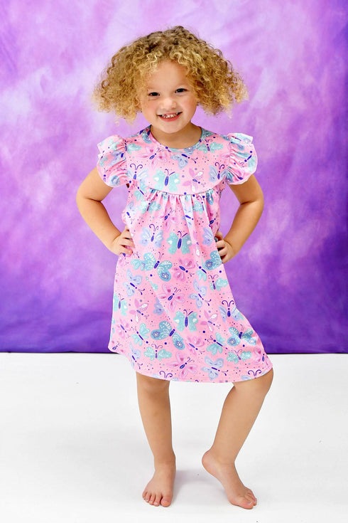 pink-pastel-butterfly-milk-silk-flutter-dress Great Lakes kids - Sophia's StyleFlutter Dress-1