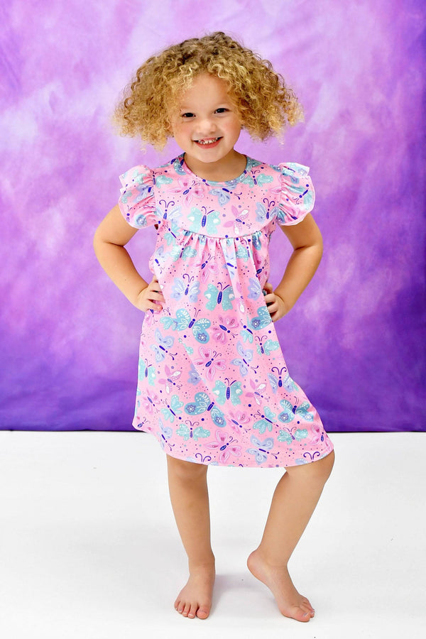 pink-pastel-butterfly-milk-silk-flutter-dress Great Lakes kids - Sophia's StyleFlutter Dress-1
