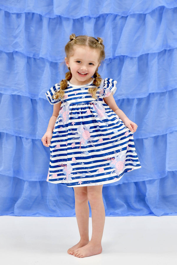 pale-blue-stripe-floral-milk-silk-flutter-dress Great Lakes kids - Sophia's StyleFlutter Dress-1